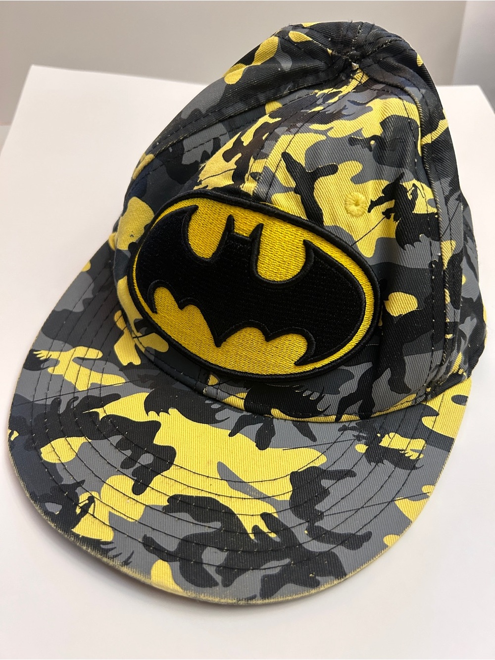Batman Logo Camo Snapback Hat in Yellow, Black & Gray
